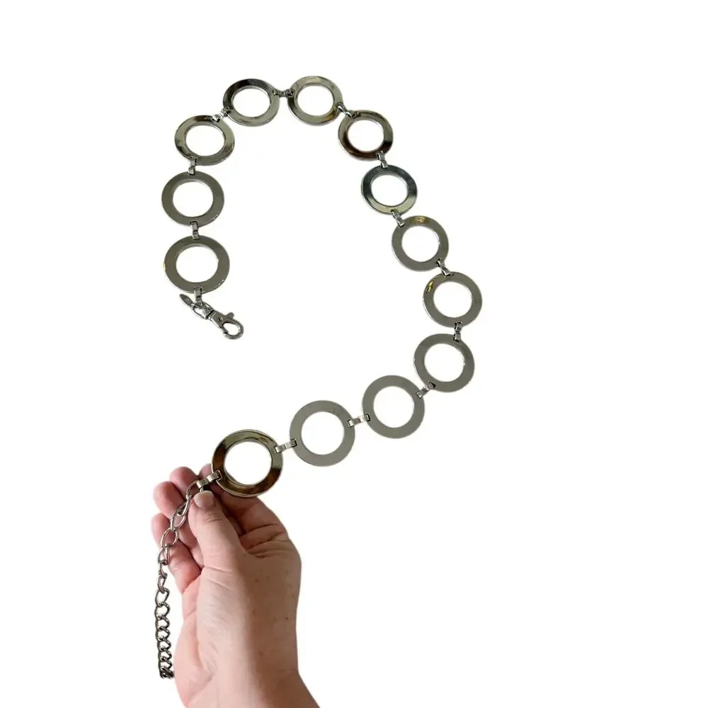 NY Metal chain circle mod retro belt black mauve silver hippie Y2K one size